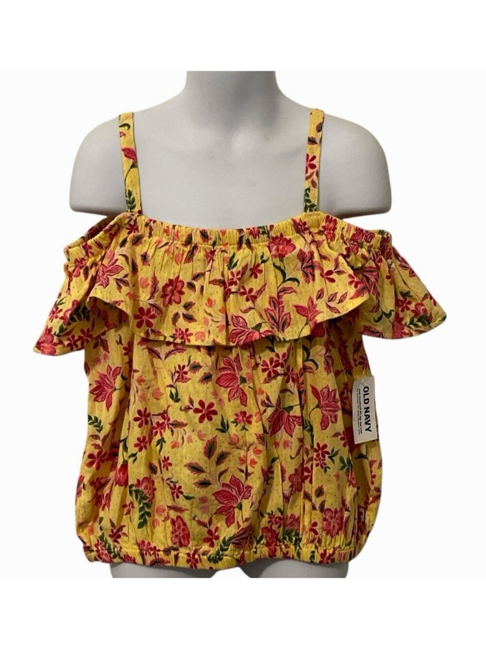 Old Navy Girls Floral Print Off Shoulder Ruffle Trim Top Size M8 Spaghetti Strap